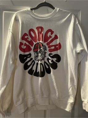 Gildan White Crewneck with Red and Black Georgia Bulldog Graphic